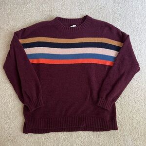 American Eagle Outfitters Men's Burgundy Multi-Stripe Sweater